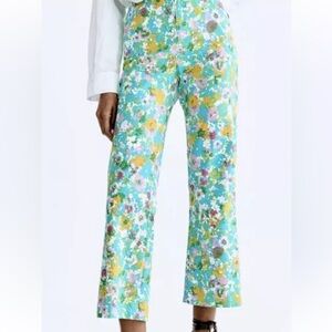 Zara linen blend floral trousers